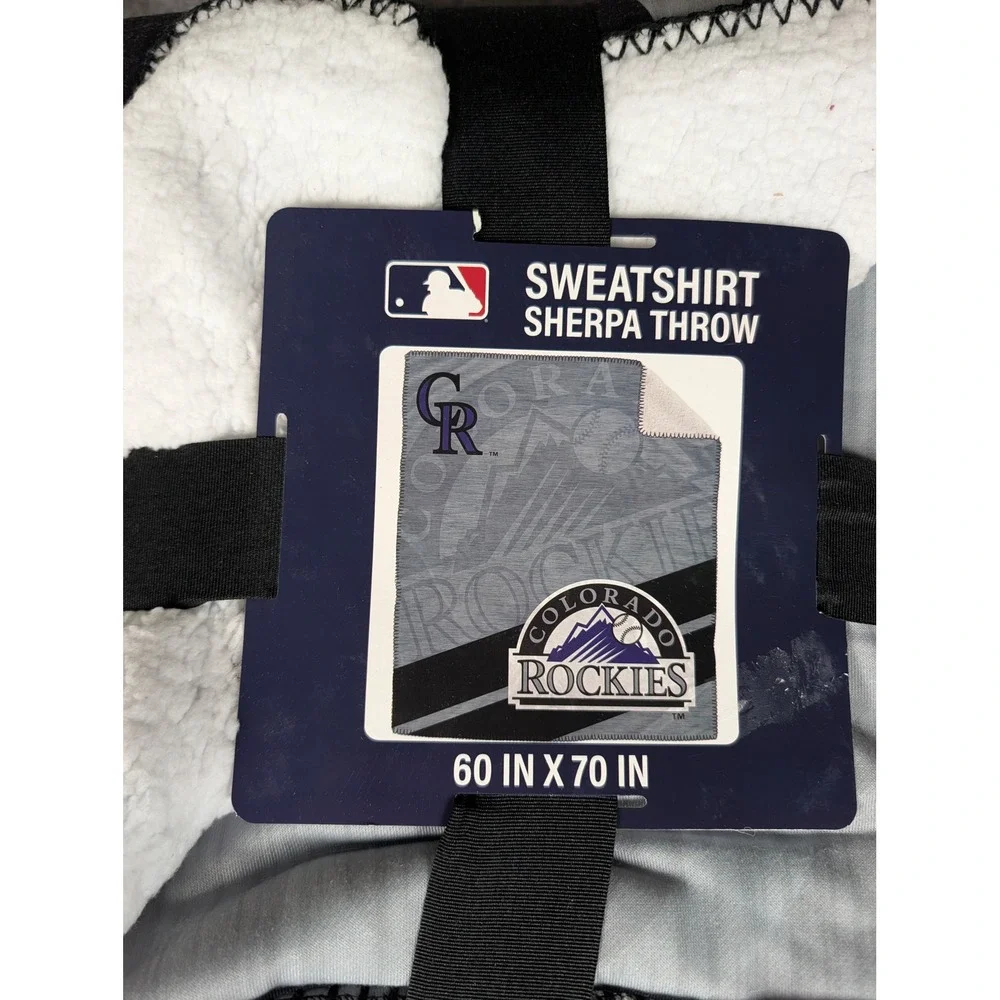 MLB Colorado Rockies Sweatshirt Sherpa Throw Blanket Gray Black Pegasus Sports